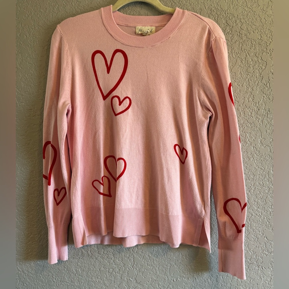 Marled Pink Heart Print Blouse